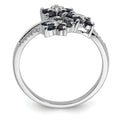 0.6 Ct Blue Sapphire & Diamond Prong Rhodium-Plated Sterling Silver Three-Flower Ring by Fine Color Jewels
