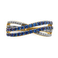 1.19 Ct Round Blue Sapphire & Diamond Pavé 14K Gold 4-Row Criss Cross Ring by Fine Color Jewels