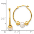 14K Gold White Semi-Round Pearl Hoop Earring by Fine Color Jewels