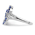 0.6 Ct Blue Sapphire & Diamond Prong Rhodium-Plated Sterling Silver Three-Flower Ring by Fine Color Jewels