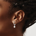 1/10 ct Lab Diamond and Cultured Pearl Hinged Hoop Earrings 14k White Gold by Fine Color Jewels