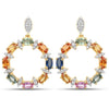 4.12 Carat Genuine Multi Sapphire 22K Yellow Gold Over Silver Dangle Earrings