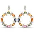 4.12 Carat Genuine Multi Sapphire 22K Yellow Gold Over Silver Dangle Earrings by Fine Color Jewels