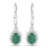 1.72 Ct Oval Green Emerald Prong Silver Halo Dangle Lever Back Earrings