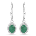 1.72 Ct Oval Green Emerald Prong Silver Halo Dangle Lever Back Earrings by Fine Color Jewels