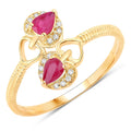 0.40 Ct Pear Pink Mozambique Ruby & Diamond Prong 14K Yellow Gold Halo Heart Bypass Ring by Fine Color Jewels