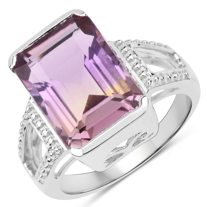 7.85 Ct Octagon Purple Amethyst Semi-Bezel Rhodium Plated Silver Cocktail Ring by Fine Color Jewels