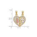 10k Two-tone CZ Break-apart Cross Heart Pendant by Fine Color Jewels