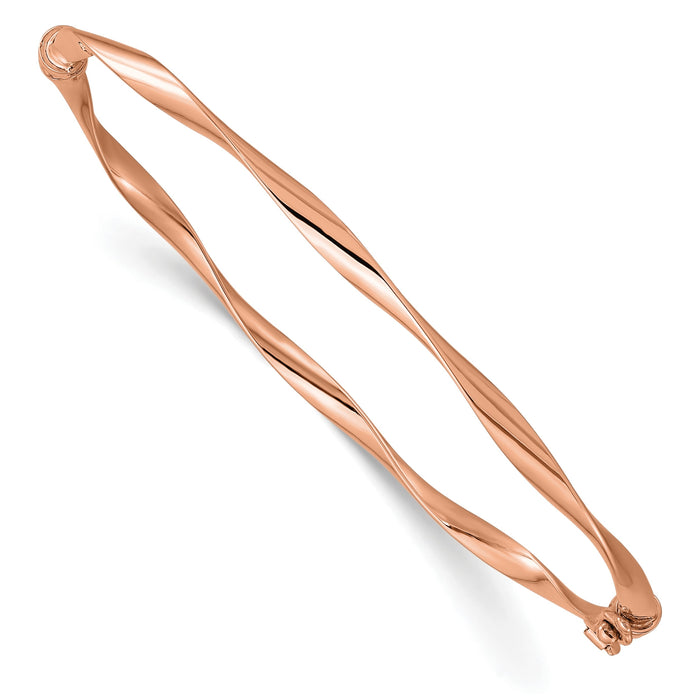 Rose Gold High Polish Twisted Ribbon Hinged Bangle Bracelet by Fine Color Jewels