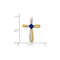 Lab Created Sapphire and Diamond Cross Pendant Gold by Fine Color Jewels