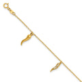 Round White Cubic Zirconia Prong 14K Yellow Gold 3 Italian Horn Dangles with Spring Ring Clasp Charm Bracelet by Fine Color Jewels