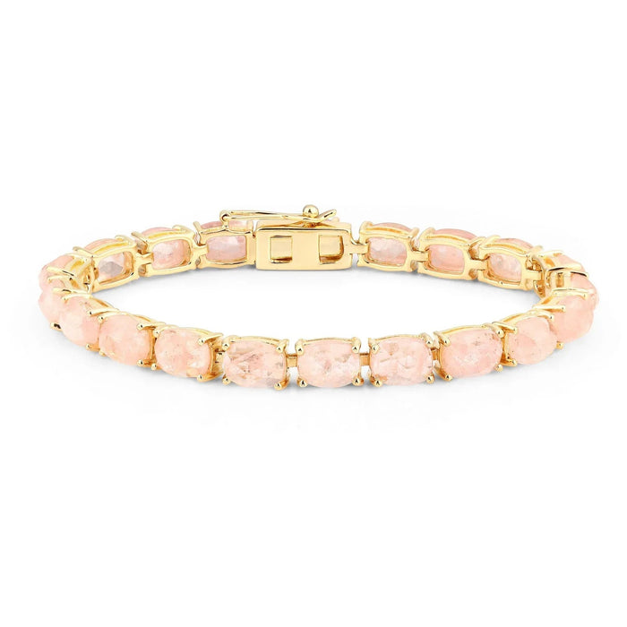 34.50 Ct Oval Pink Morganite Prong 14K Yellow Gold Plated Silver Tennis Bracelet by Fine Color Jewels