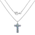 0.16 Ct Oval White Ethiopian Opal Prong Rhodium Plated Silver Cross Necklace by Fine Color Jewels