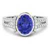 1.41 Ct Oval Violet Tanzanite & Lab Diamond Bezel 14K Gold Bridge Ring