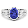 1.41 Ct Oval Violet Tanzanite & Lab Diamond Bezel 14K Gold Bridge Ring by Fine Color Jewels
