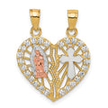 10k Two-tone CZ Break-apart Cross Heart Pendant by Fine Color Jewels
