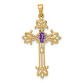 10K Yellow Gold Natural Amethyst Cross Pendant by Fine Color Jewels