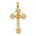 10K Yellow Gold Oval Natural Citrine Cross Pendant by Fine Color Jewels