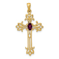 10K Yellow Gold Oval Natural Rhodolite Garnet Cross Pendant by Fine Color Jewels