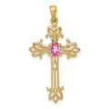 10K Yellow Gold Oval Natural Pink Sapphire Cross Pendant by Fine Color Jewels