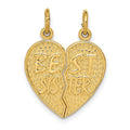 14k Gold BEST SISTER Break-apart Heart Charm Pendant by Fine Color Jewels