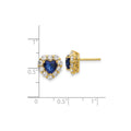 14K Yellow Gold Lab Grown Diamond & Sapphire Halo Heart Stud Earrings 1.33 Ct by Fine Color Jewels