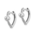 14K White Gold Lab Diamond Heart Hinged Hoop Earrings by Fine Color Jewels