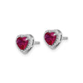 14k White Gold Lab Grown Diamond and Ruby Heart Stud Earrings 0.12 Ct by Fine Color Jewels
