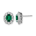 14k Gold Lab Grown Diamond Oval Emerald Halo Studs Earrings by Fine Color Jewels
