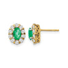 14k Gold Lab Grown Diamond Oval Emerald Halo Studs Earrings