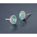 14K White Gold Lab Grown Diamond and Oval Paraiba Stud Earrings 0.152 Ct by Fine Color Jewels