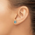 14K White Gold Lab Grown Diamond and Oval Paraiba Stud Earrings 0.152 Ct by Fine Color Jewels