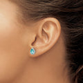 14k White Gold Lab Grown Diamond and Paraiba Pear Stud Earrings 0.16 Ct by Fine Color Jewels