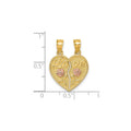 14k Real Gold LOVE And Roses Heart breakable pendant by Fine Color Jewels