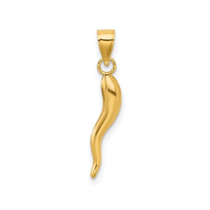 14k Hollow 3-D Italian Horn Pendant by Fine Color Jewels