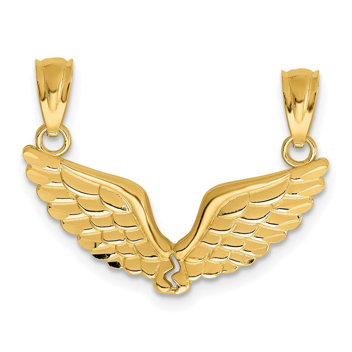 14k Gold 2-Piece Break Apart Angel Wing Pendant by Fine Color Jewels