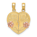 14k Gold BIG SIS-LIL SIS Break-apart Heart Charm Pendant by Fine Color Jewels