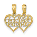 14K Real Gold Break-Apart Best Friends Heart Pendant by Fine Color Jewels