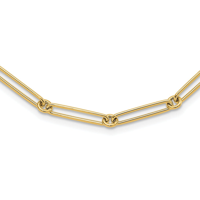 14K Yellow Gold Hollow Paperclip Link Necklace 18 inch by Fine Color Jewels