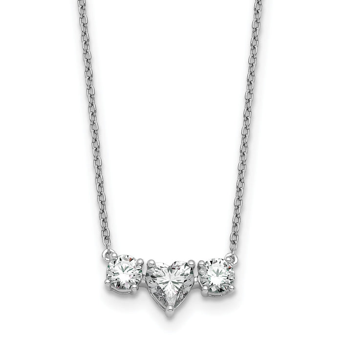 14k White Gold Lab Grown Diamond Three Stone Heart Bar Necklace 1 3/8 ctw by Fine Color Jewels