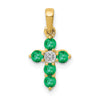 14k Gold Natural Emerald Diamond Cross Pendant