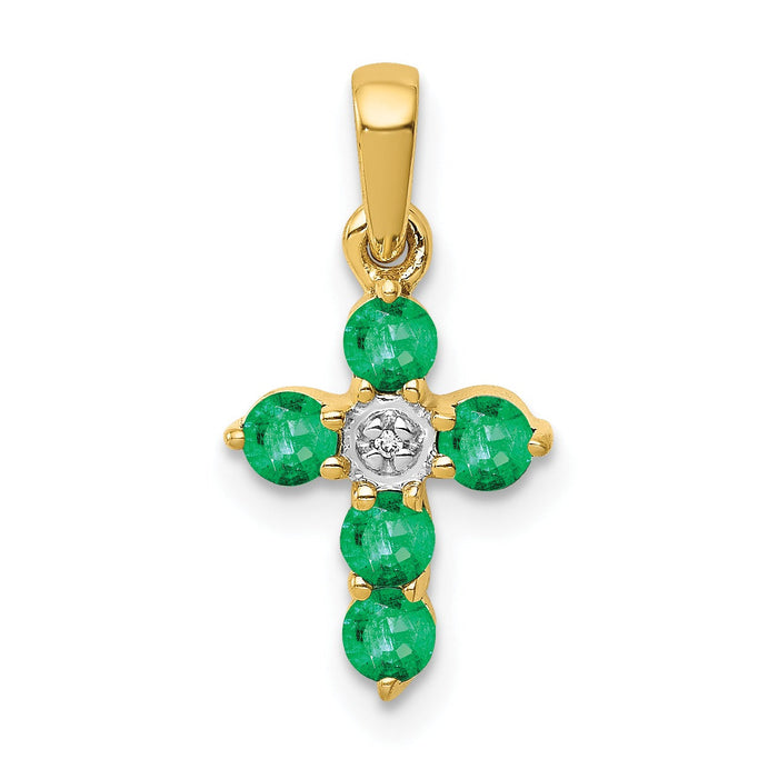 14k Gold Natural Emerald Diamond Cross Pendant by Fine Color Jewels