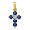 14k Gold Natural Sapphire Diamond Cross Pendant