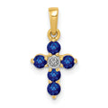 14k Gold Natural Sapphire Diamond Cross Pendant by Fine Color Jewels