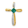 Lab Created Emerald and Diamond Cross Pendant Gold by Fine Color Jewels
