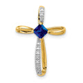 Lab Created Sapphire and Diamond Cross Pendant Gold by Fine Color Jewels