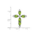 14k White Gold Natural Green Peridot Diamond Cross Pendant by Fine Color Jewels