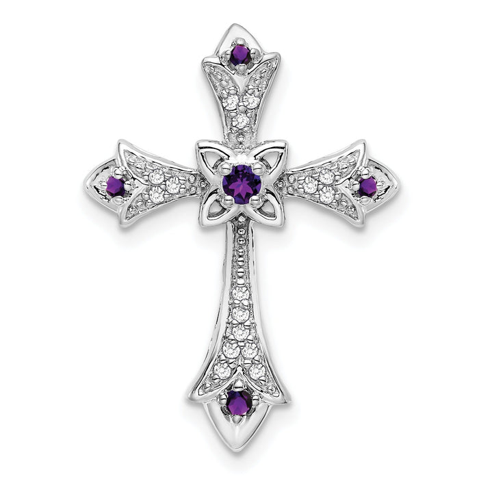 Gold Round Natural Amethyst and Diamond Pendant by Fine Color Jewels