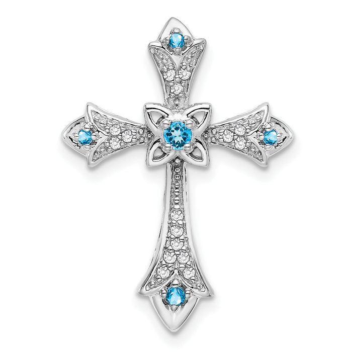 Gold Round Natural Swiss Blue Topaz and Diamond Pendant by Fine Color Jewels
