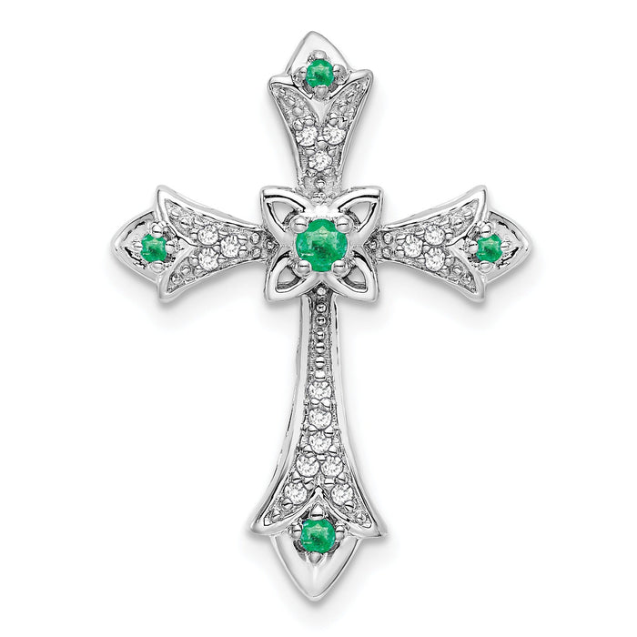 Gold Round Natural Emerald and Diamond Pendant by Fine Color Jewels